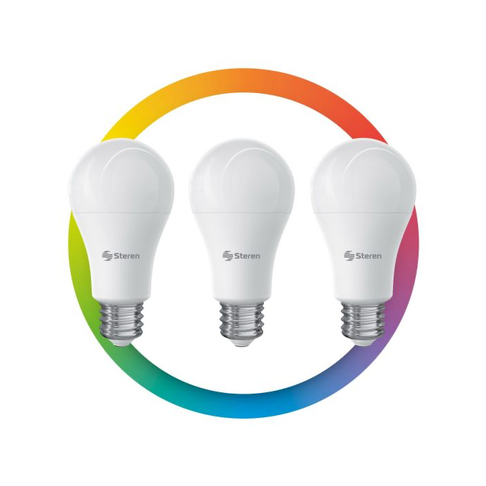 PAQUETE DE 3 BOMBILLOS LED RGB MULTICOLOR WIFI 10W