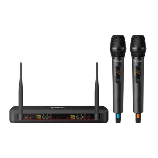 [STRN000252] Sistema de 2 micrófonos inalámbricos UHF con selector automático de frecuencia y batería recargable